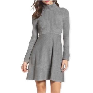 Eliza J Turtleneck Long Sleeve Ribbed Knit Sweater Dress Grey Large